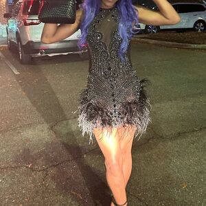 Black Feathered Mini Dress